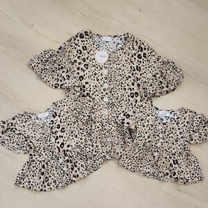 Little Miabella Leopard Print Button-Front Ruffle Sleeve Top (Beige And Black)